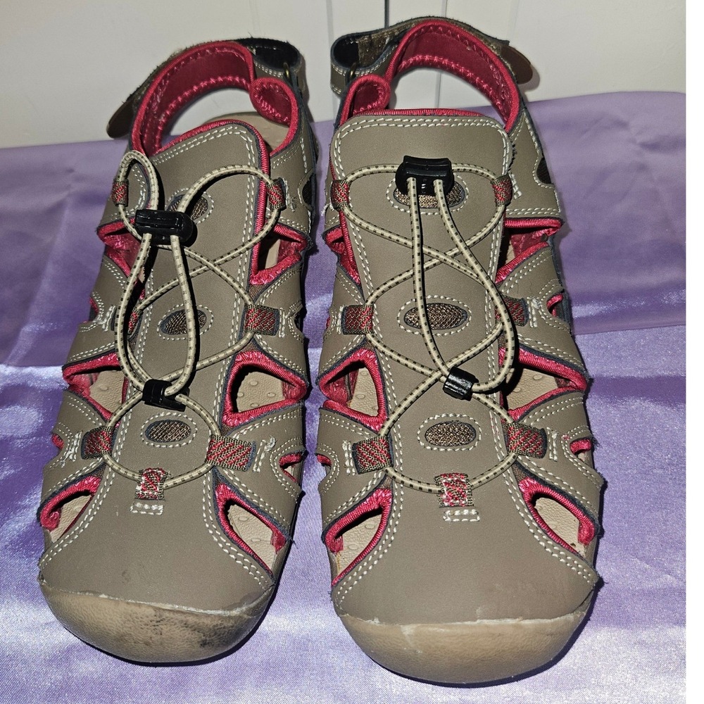 Eddie Bauer Womens Closed Toe Sportā Sandals Taupe Pink Bungee Hiking Shoes